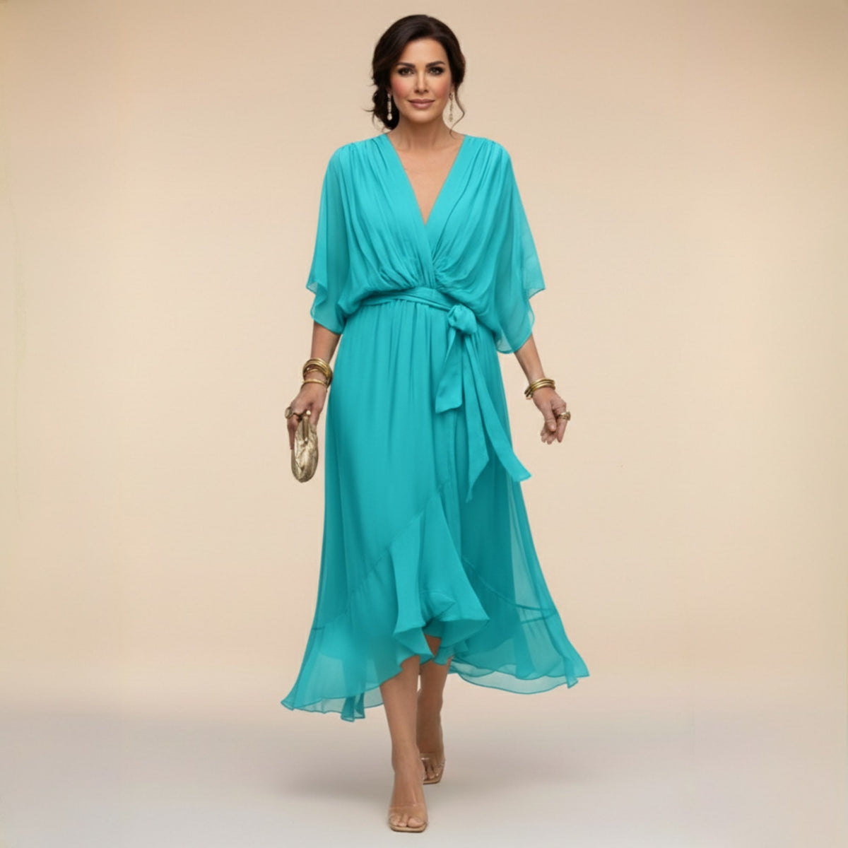 Aoife Chiffon V Neck Wedding Guest Midi Dress