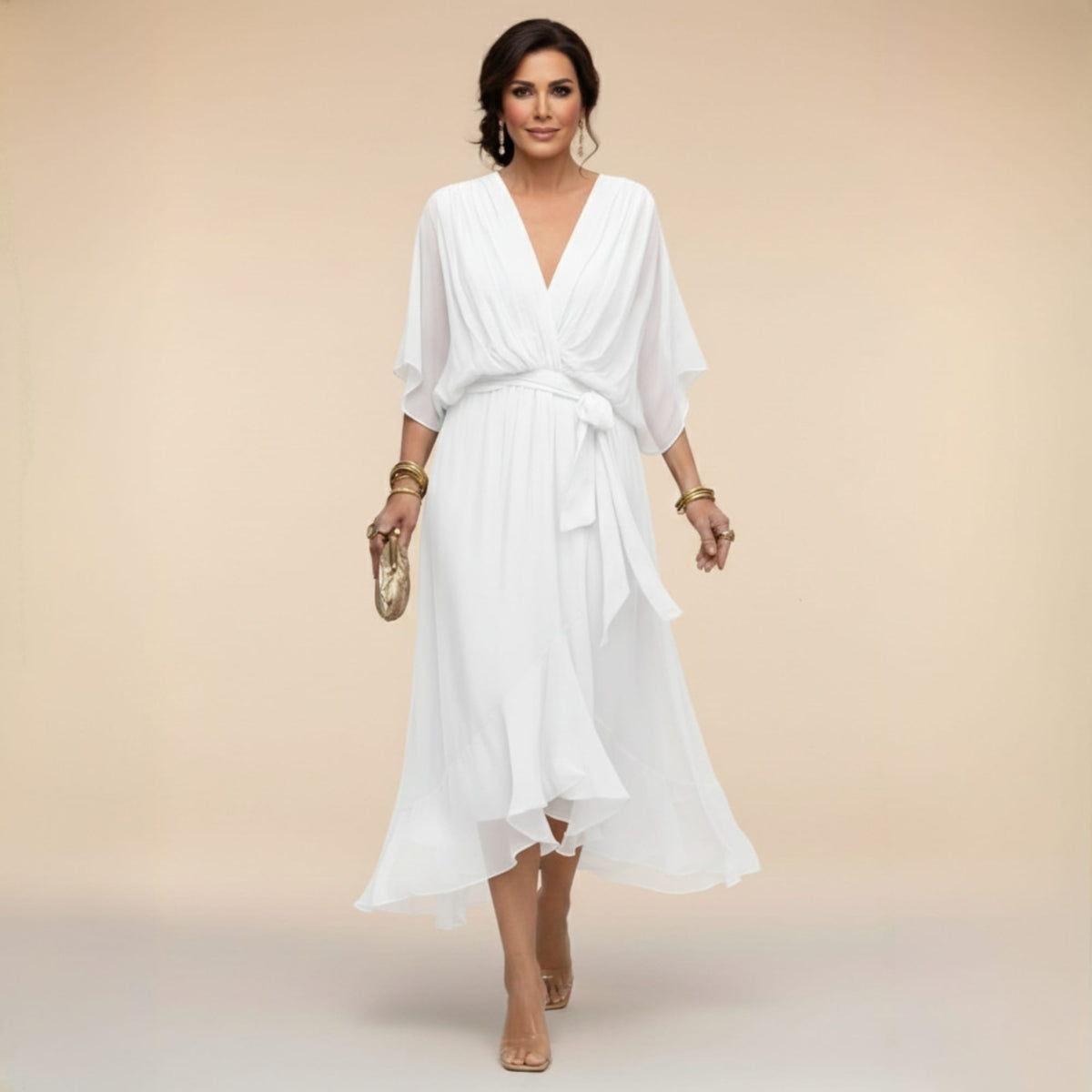 Aoife Chiffon V Neck Wedding Guest Midi Dress_6