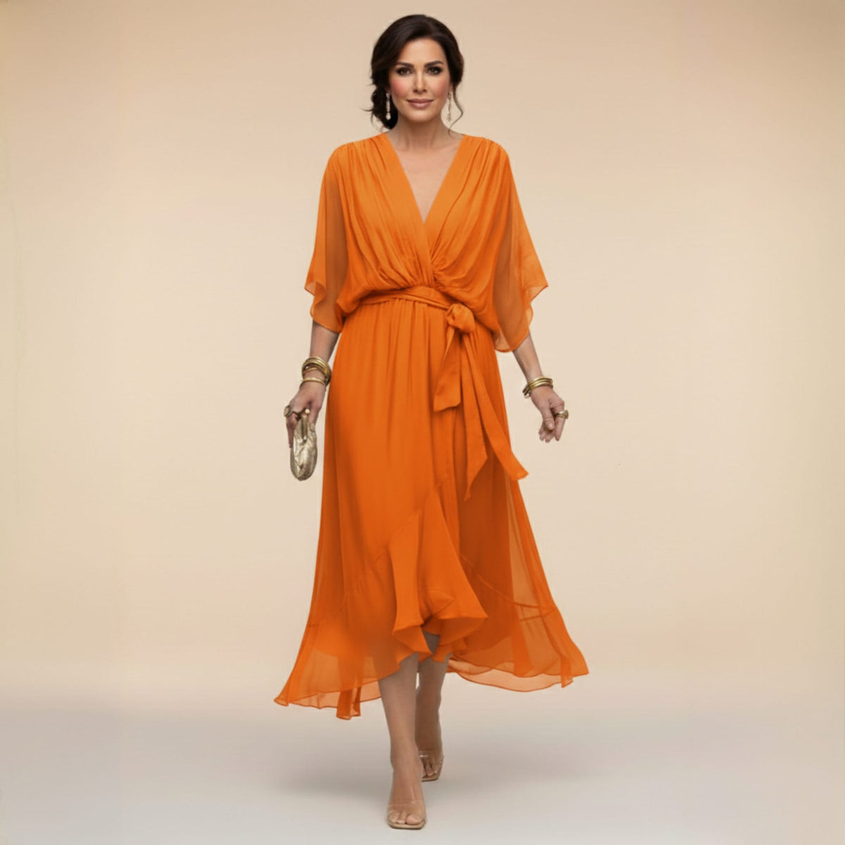 Aoife Chiffon V Neck Wedding Guest Midi Dress_8