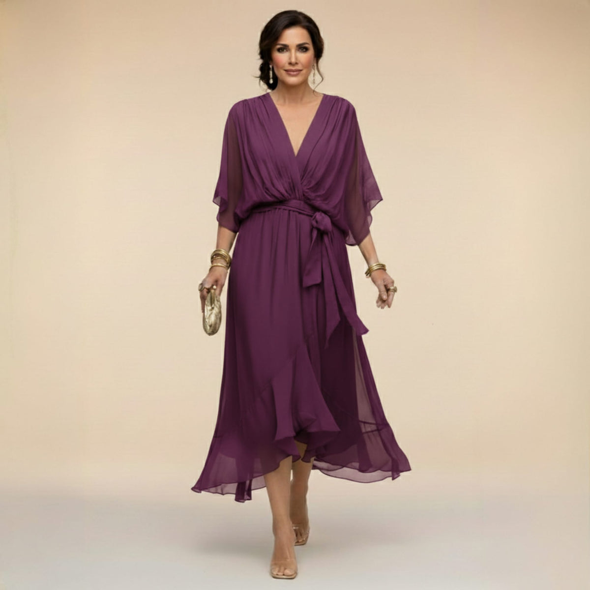 Aoife Chiffon V Neck Wedding Guest Midi Dress