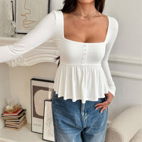Sofie Square Neck Long Sleeve Peplum Top