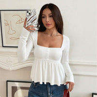 Sofie Square Neck Long Sleeve Peplum Top