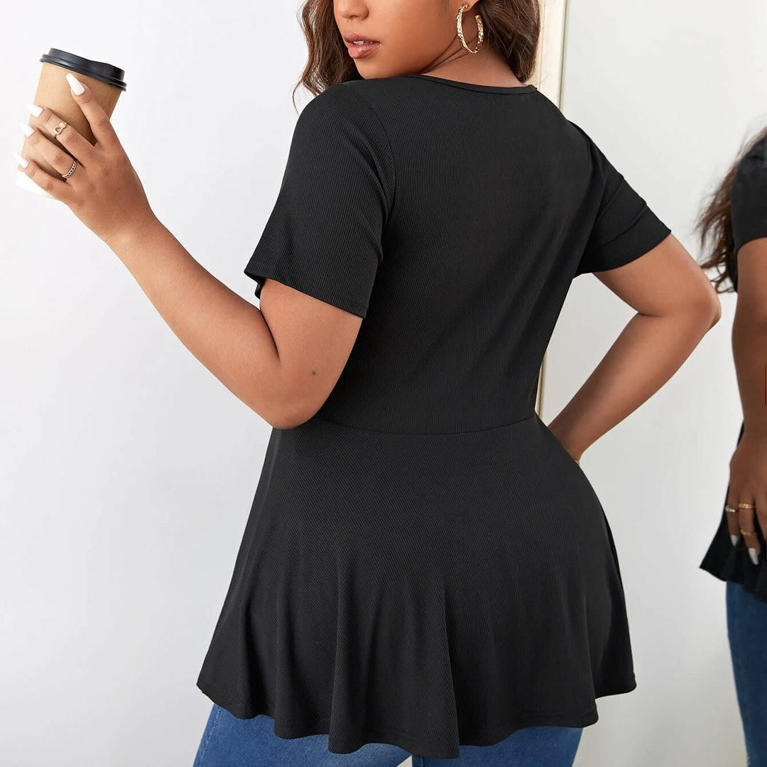 Eleni Ribbed Zip Front Peplum Top