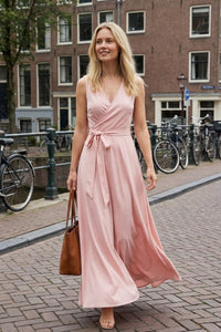 Heloise Satin Surplice Wedding Guest Maxi Dress