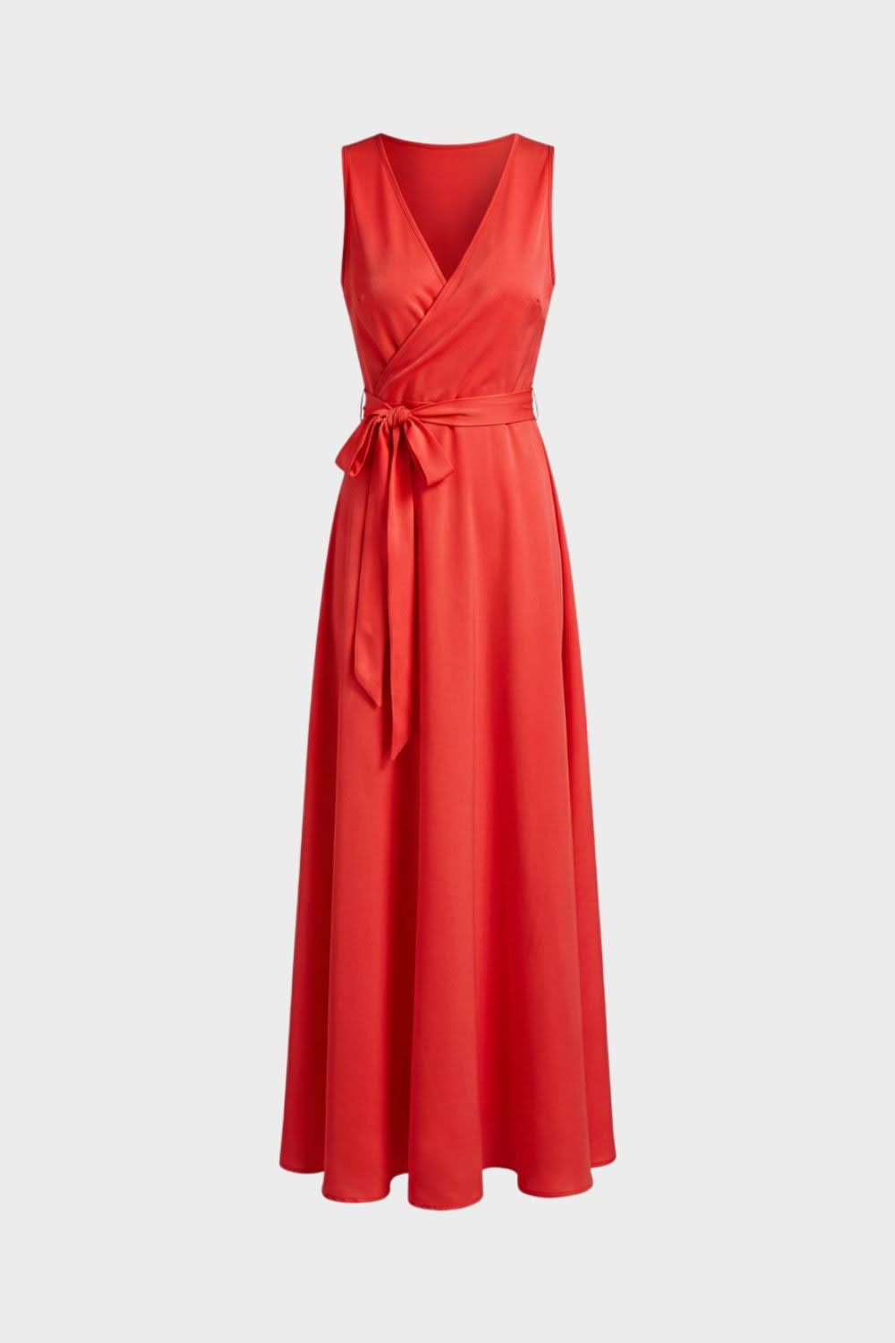 Heloise Satin Surplice Wedding Guest Maxi Dress