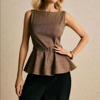 Kimberley Belted Sleeveless Peplum Top