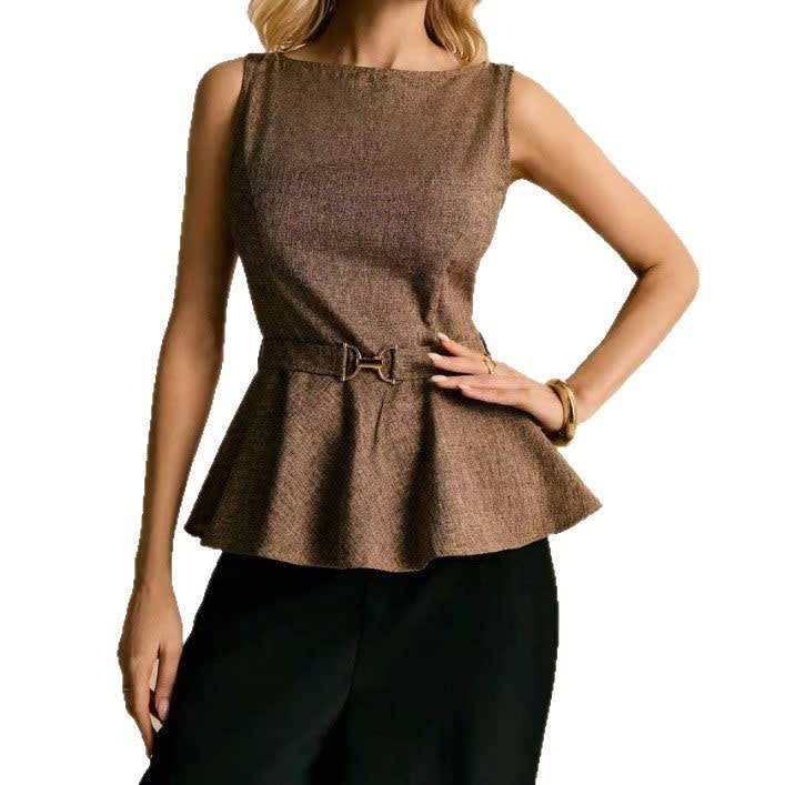 Kimberley Belted Sleeveless Peplum Top