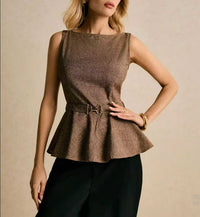 Kimberley Belted Sleeveless Peplum Top