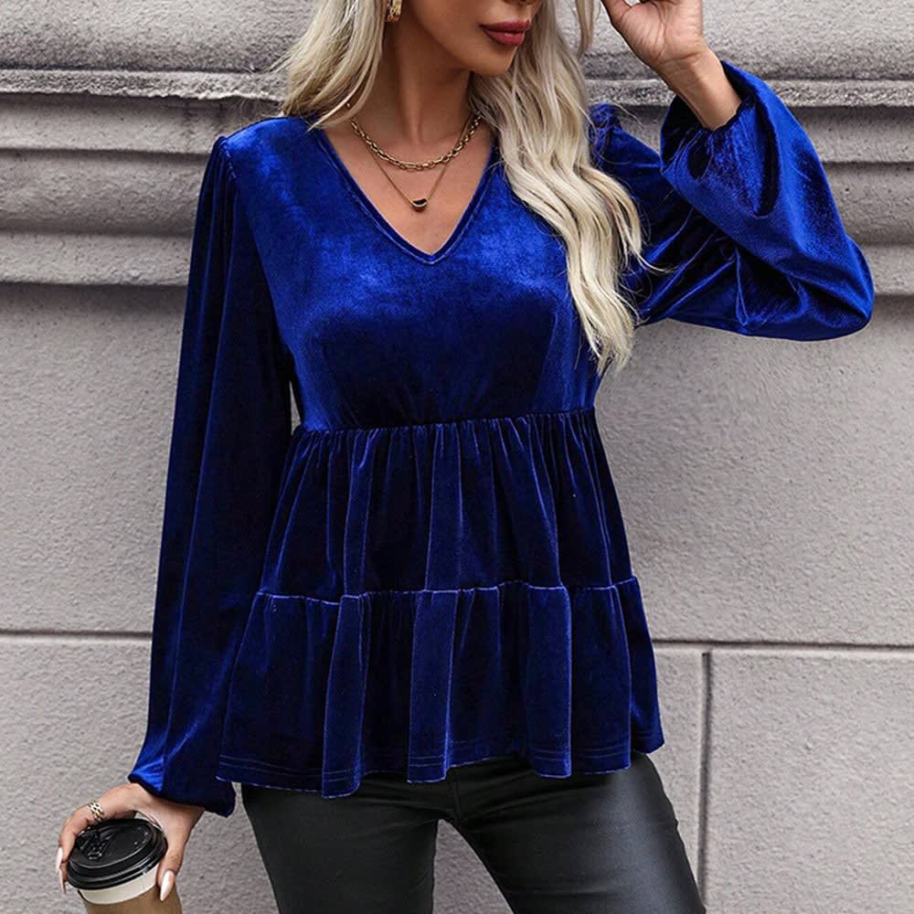Brynn Velvet Balloon Sleeve Peplum Top