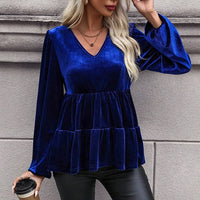 Brynn Velvet Balloon Sleeve Peplum Top