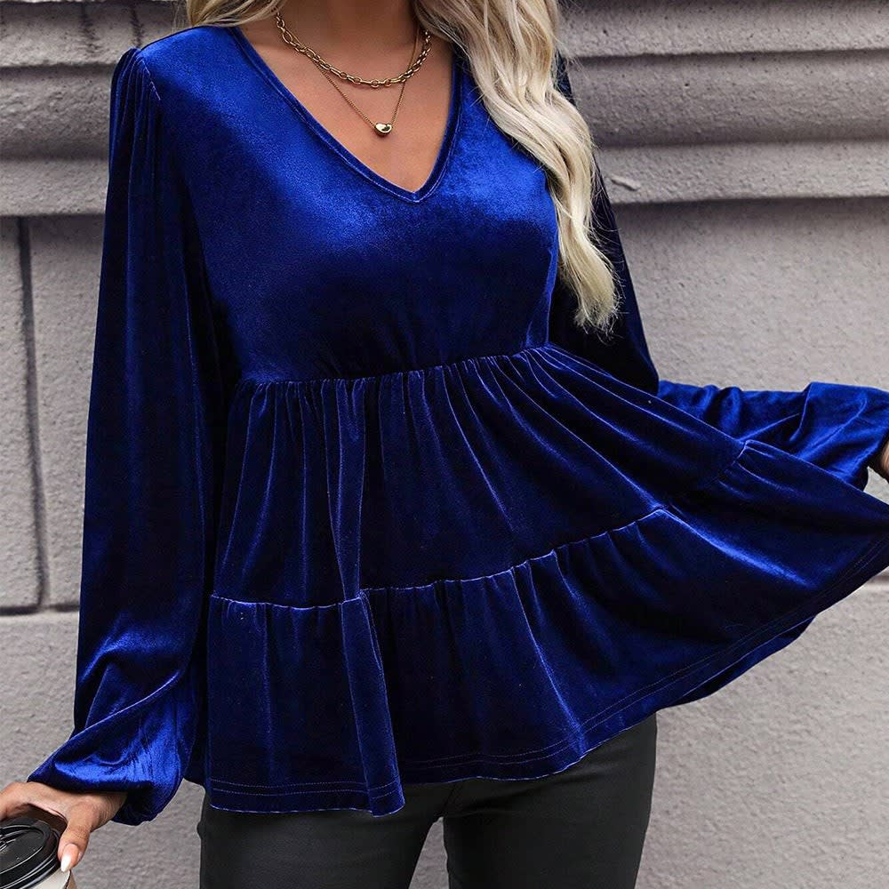 Brynn Velvet Balloon Sleeve Peplum Top