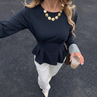 Bridgette Pleated Long Sleeve Peplum Top