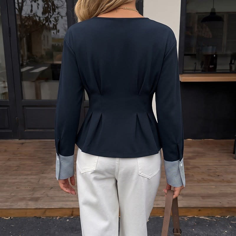 Bridgette Pleated Long Sleeve Peplum Top