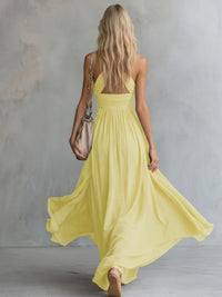 Carys Prescott Halter Deep V-Neck Flowy Maxi Dress