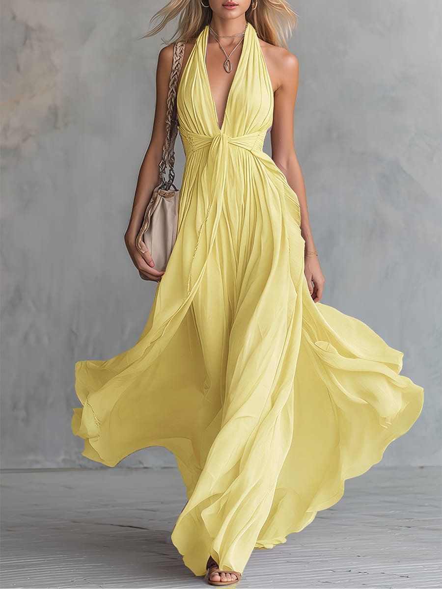 Carys Prescott Halter Deep V-Neck Flowy Maxi Dress_8