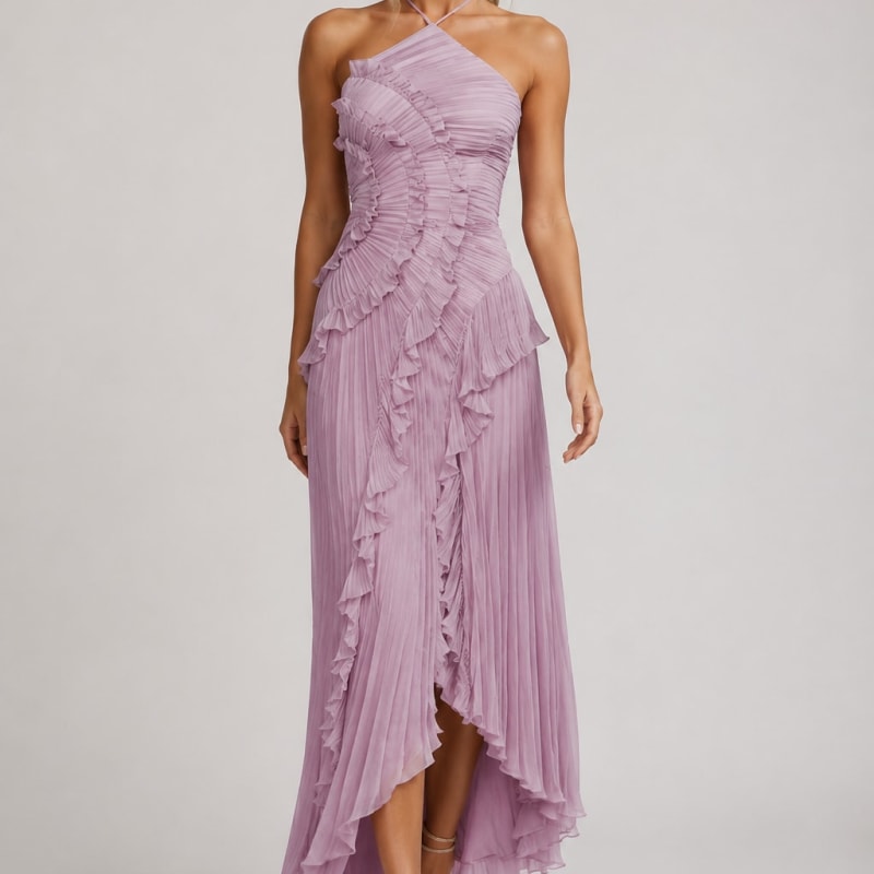 Coralie Pemberton Halter Pleated Ruffle Maxi Dress_1