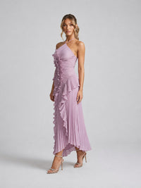 Coralie Pemberton Halter Pleated Ruffle Maxi Dress