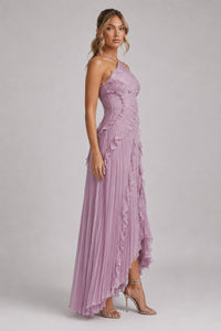 Coralie Pemberton Halter Pleated Ruffle Maxi Dress