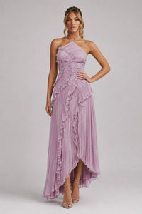 Coralie Pemberton Halter Pleated Ruffle Maxi Dress