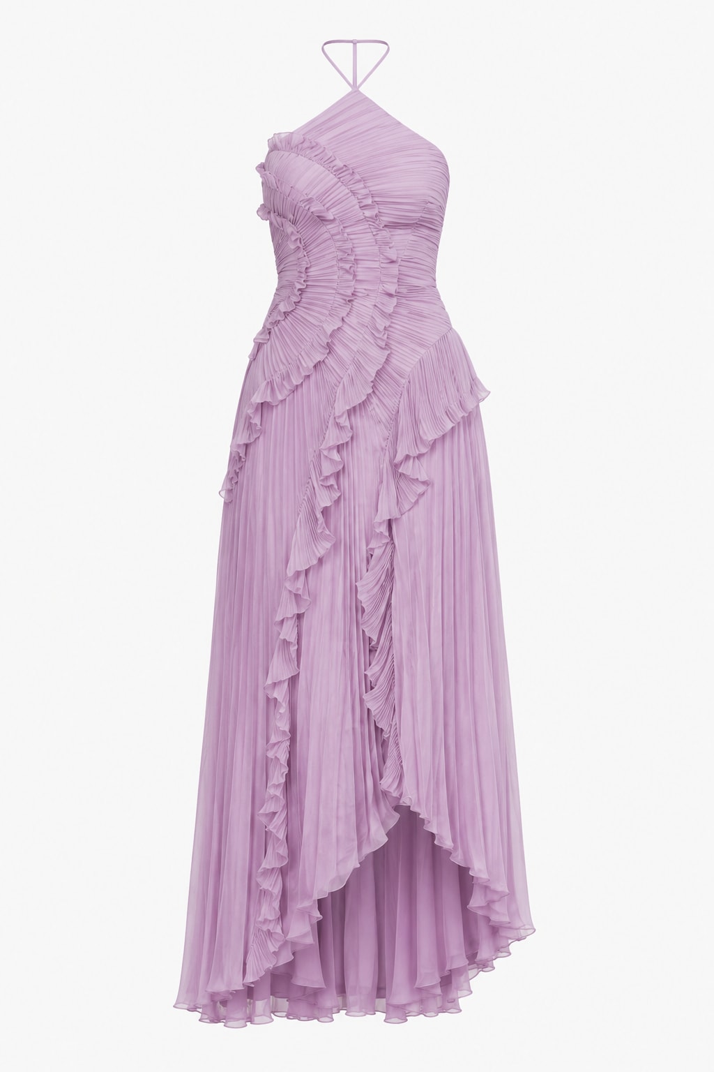 Coralie Pemberton Halter Pleated Ruffle Maxi Dress_6