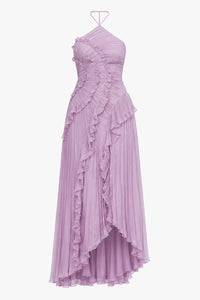 Coralie Pemberton Halter Pleated Ruffle Maxi Dress