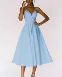 Aurora Strappy Wedding Guest Midi Dress with Criss-Cross Back