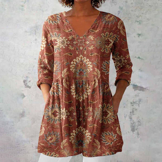 Leah V-Neck Paisley Print Tunic Top
