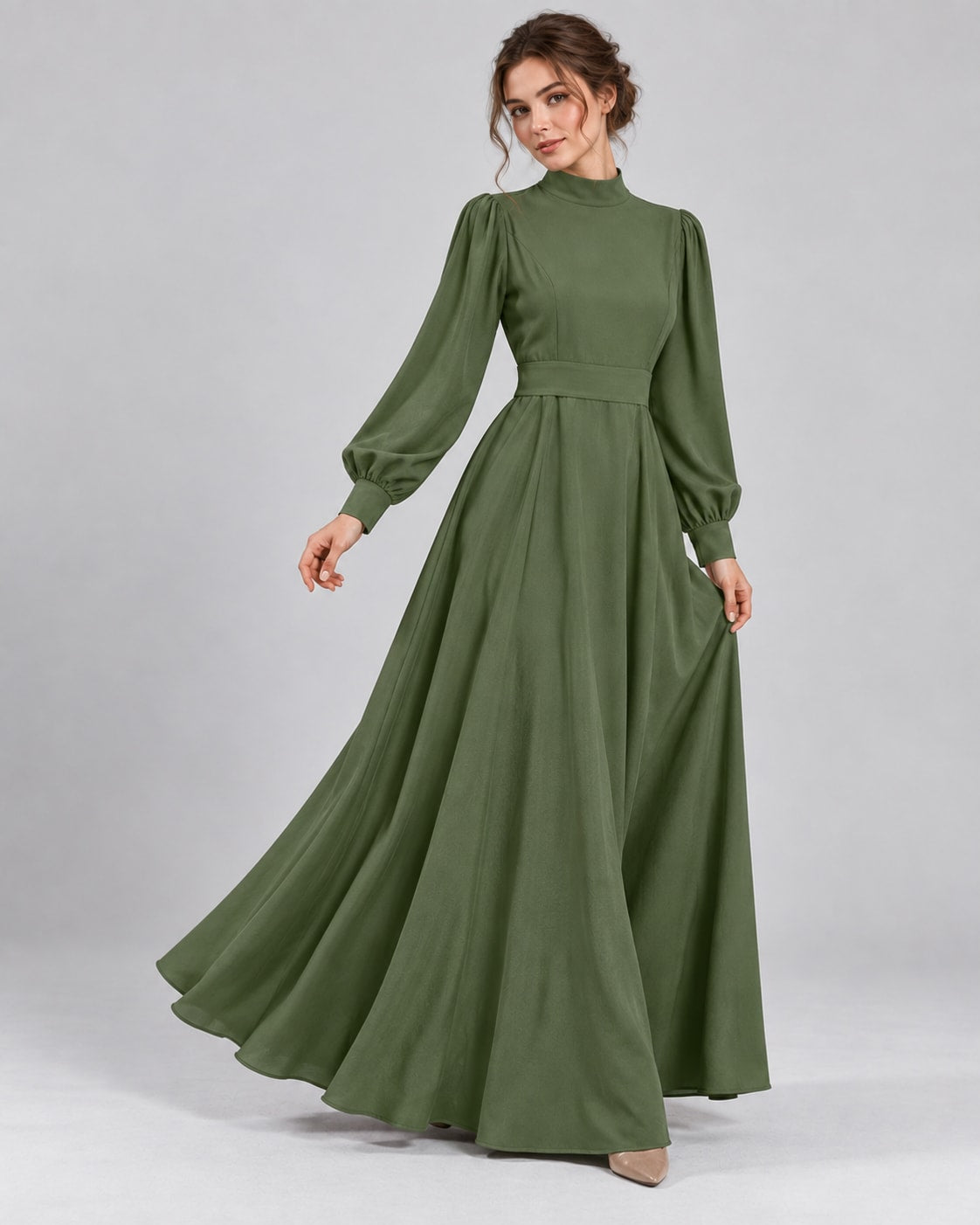 Uma Wedding Guest Mock Neck Long Sleeve Maxi Dress_1