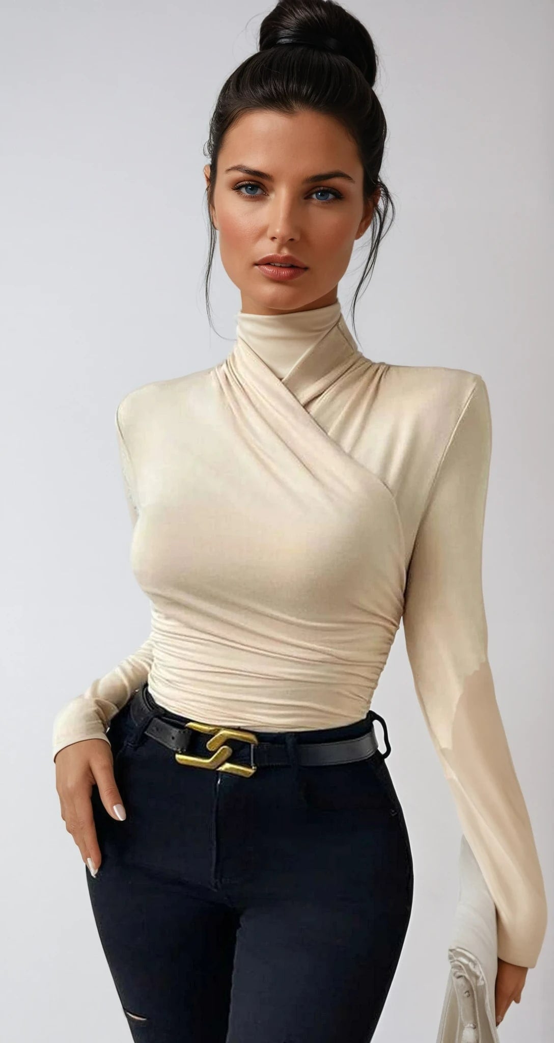 Delta Draped Crossover Long Sleeve Top_1