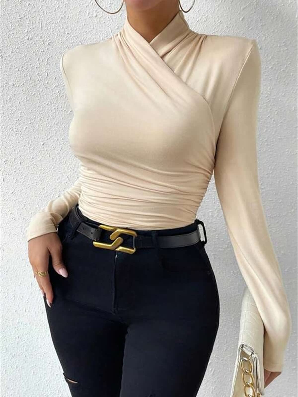 Delta Draped Crossover Long Sleeve Top