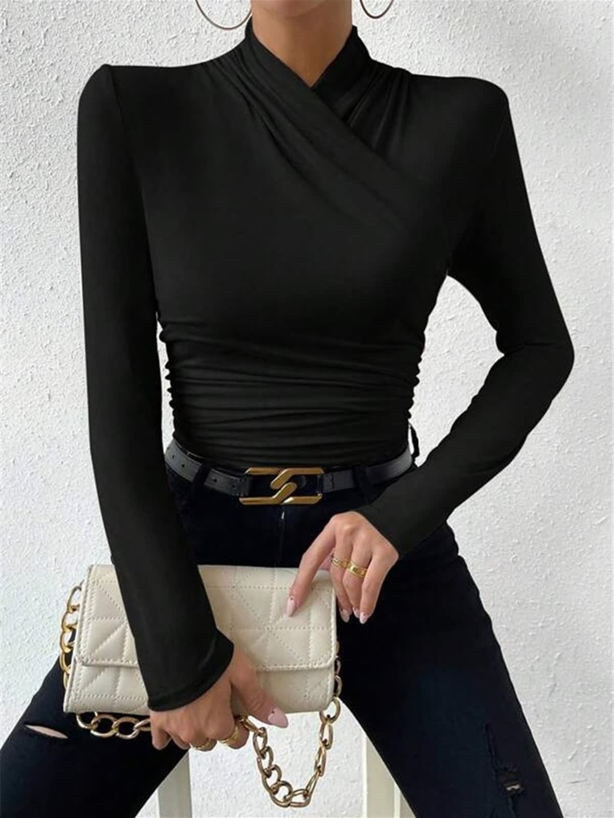 Delta Draped Crossover Long Sleeve Top