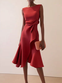 Catalina Asymmetric Ruffle Cocktail Midi Dress