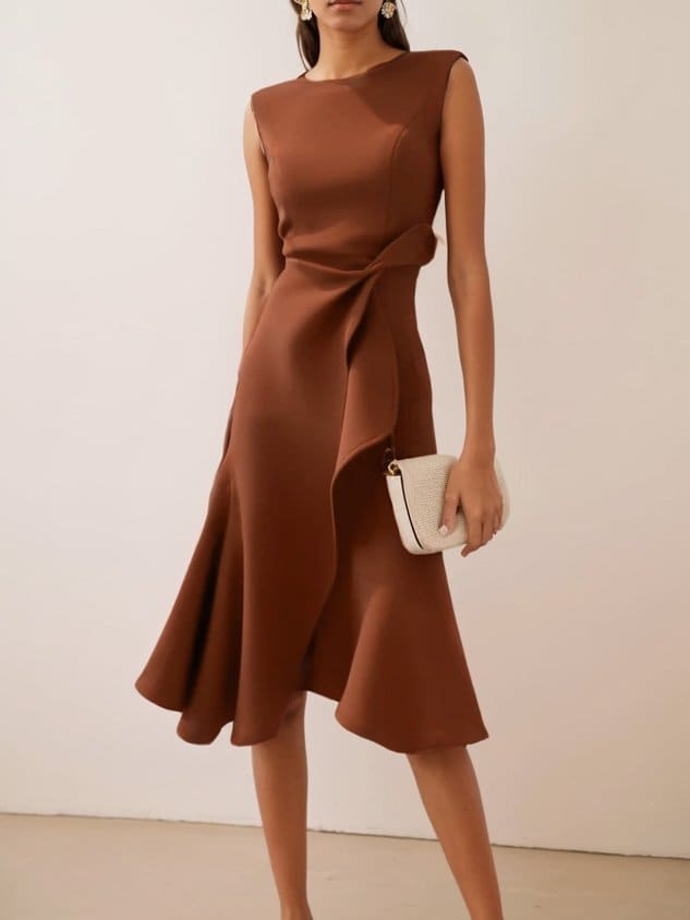 Catalina Asymmetric Ruffle Cocktail Midi Dress