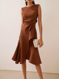 Catalina Asymmetric Ruffle Cocktail Midi Dress