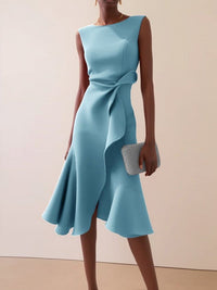 Catalina Asymmetric Ruffle Cocktail Midi Dress