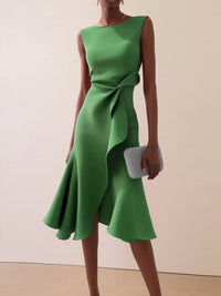 Catalina Asymmetric Ruffle Cocktail Midi Dress