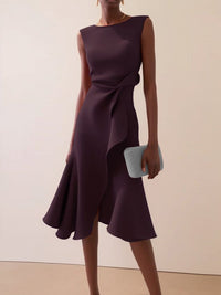 Catalina Asymmetric Ruffle Cocktail Midi Dress