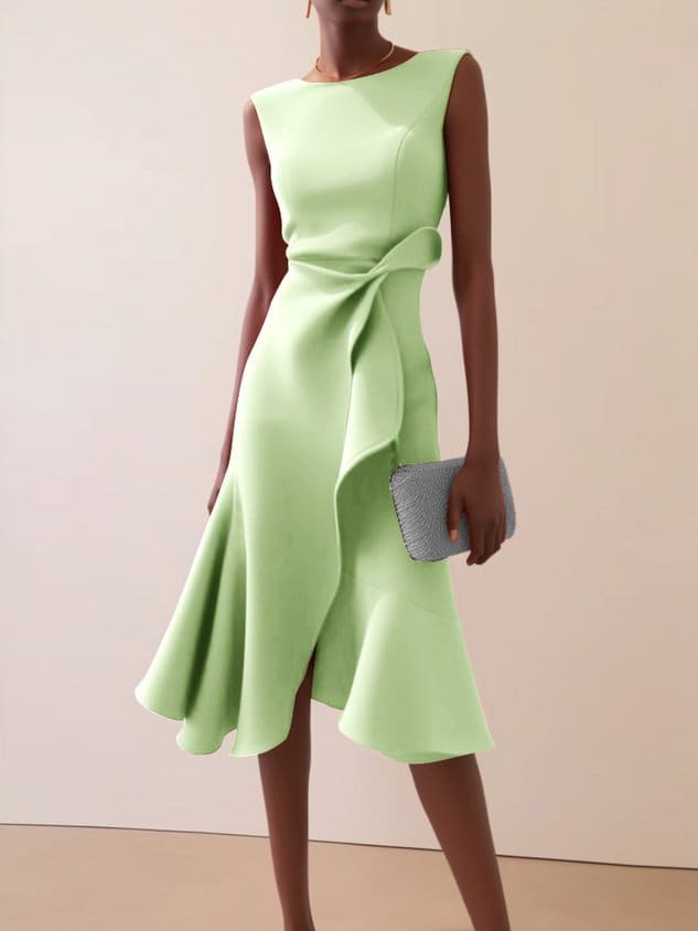 Catalina Asymmetric Ruffle Cocktail Midi Dress