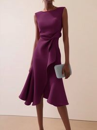 Catalina Asymmetric Ruffle Cocktail Midi Dress