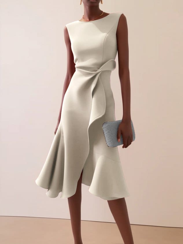 Catalina Asymmetric Ruffle Cocktail Midi Dress