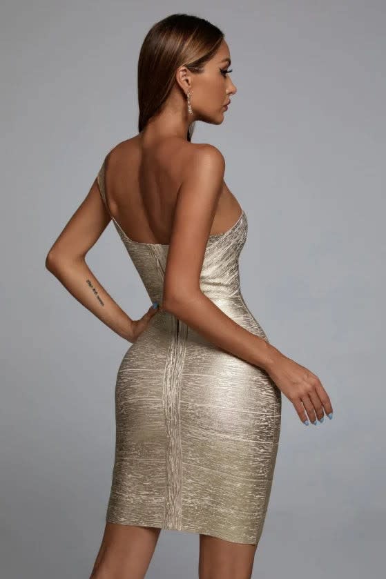 Darcey One Shoulder Metallic Bandage Party Mini Dress_1
