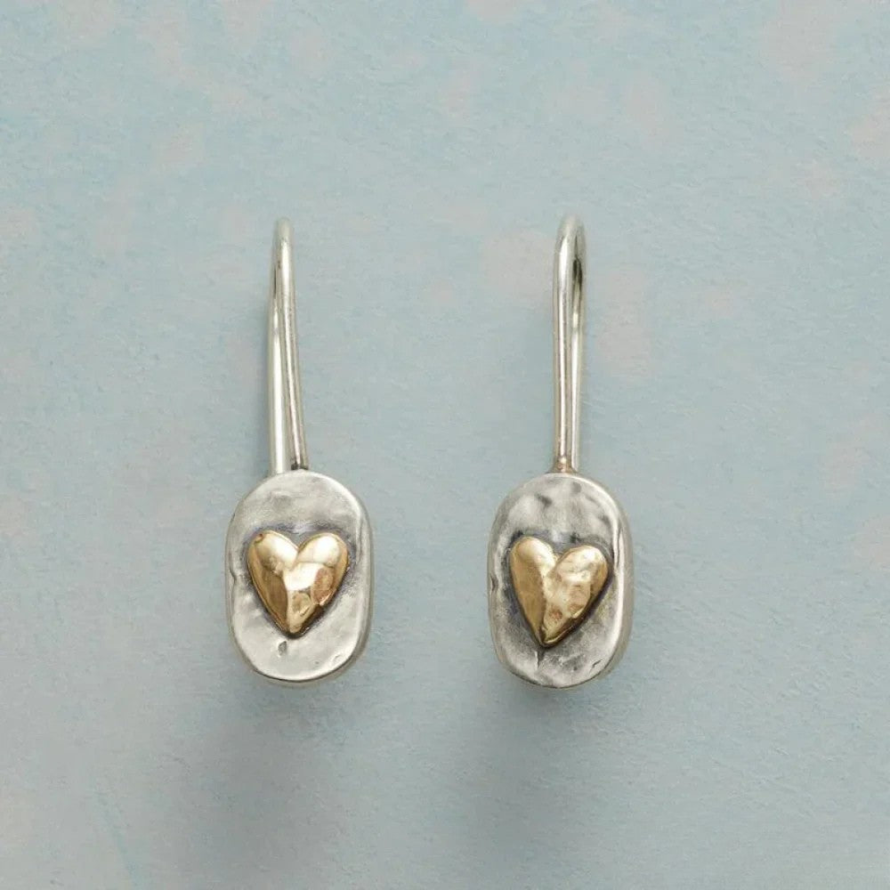 Evangeline Lake Vintage Silver Golden Heart Earrings