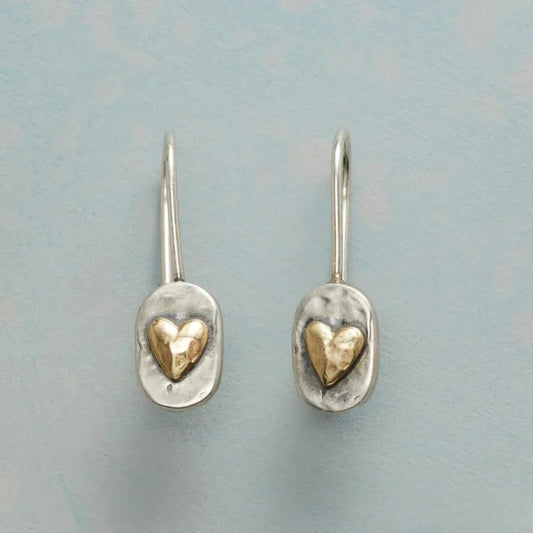 Evangeline Lake Vintage Silver Golden Heart Earrings