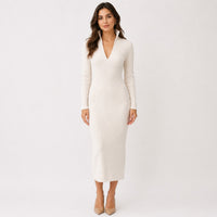 Kirsty Ribbed Knit V-Neck Midi Dress