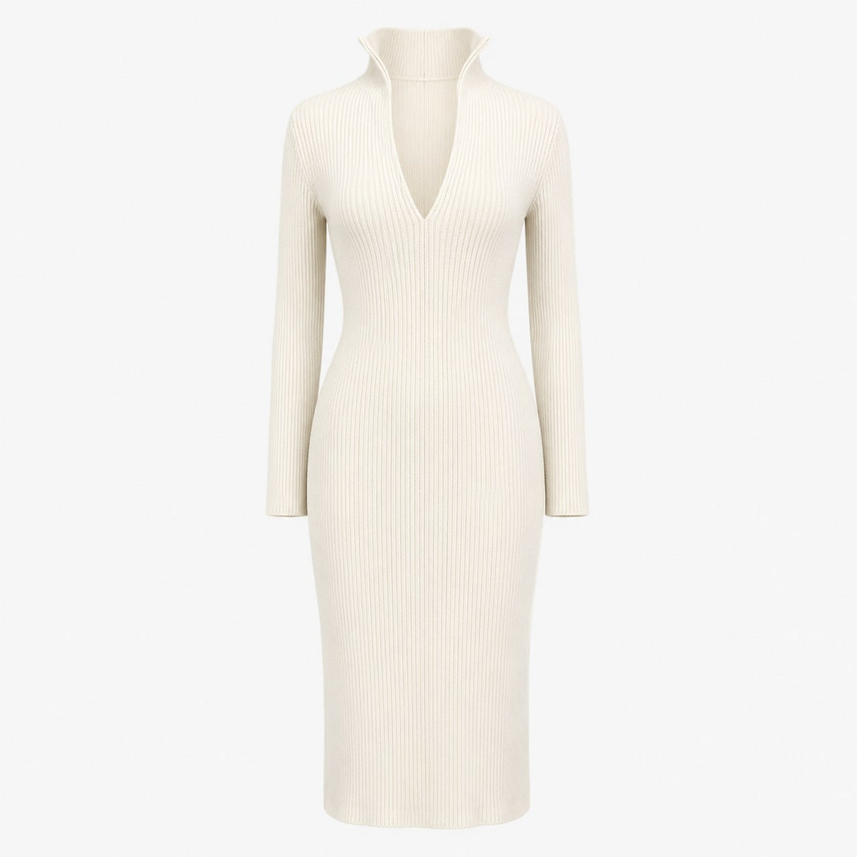 Kirsty Ribbed Knit V-Neck Midi Dress
