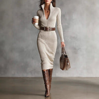 Kirsty Ribbed Knit V-Neck Midi Dress