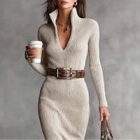Kirsty Ribbed Knit V-Neck Midi Dress