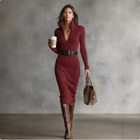Kirsty Ribbed Knit V-Neck Midi Dress