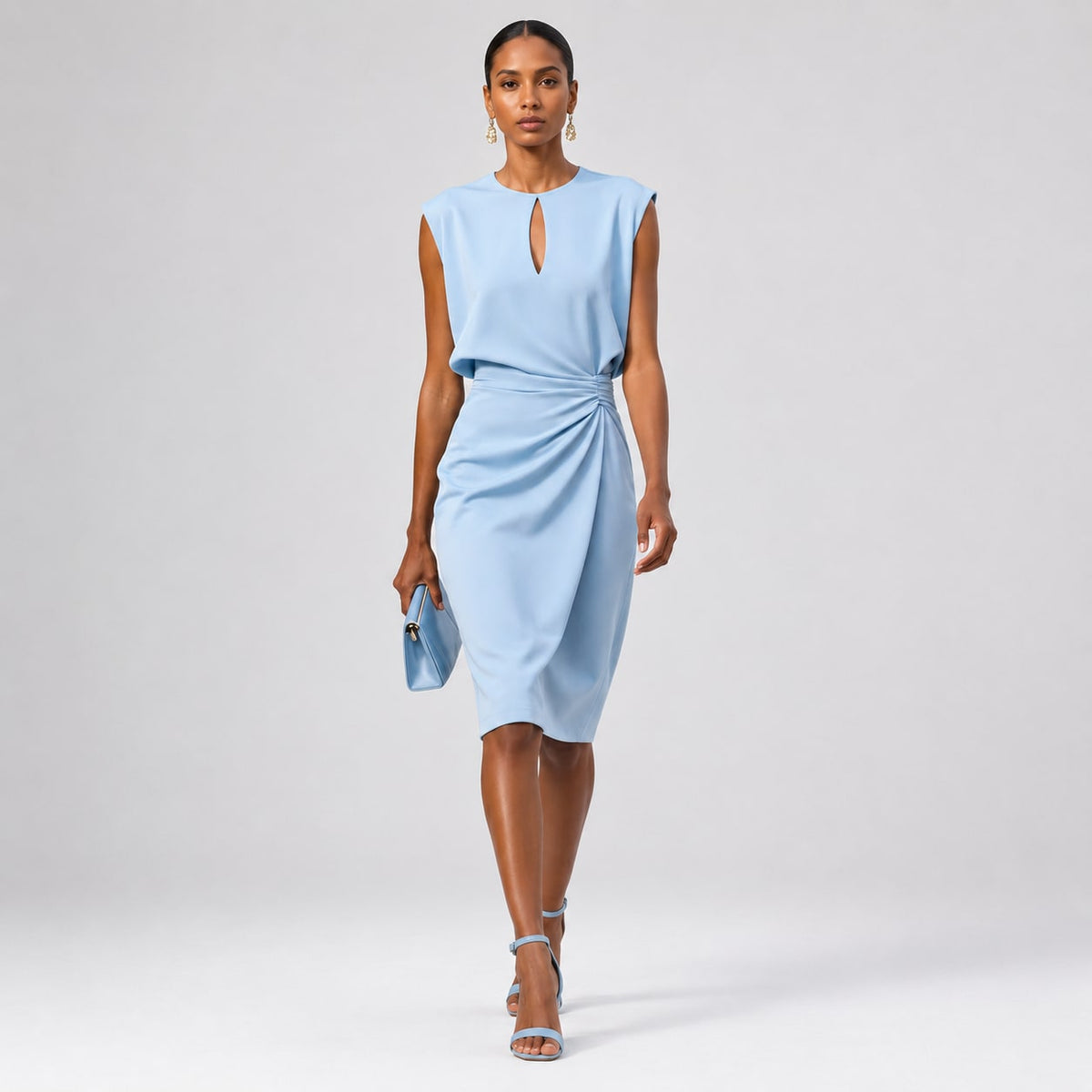 Helen Ruched Sleeveless Midi Dress