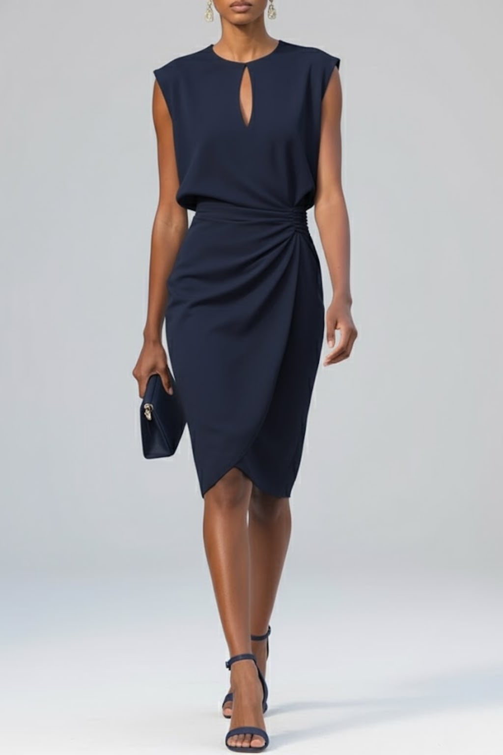 Helen Ruched Sleeveless Midi Dress
